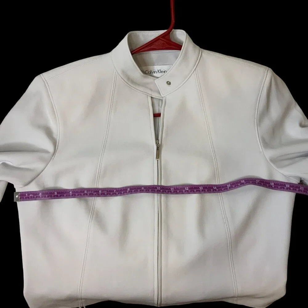 Calvin Klein Cream white Cropped Suit Jacket zipper down front women’s size 8 - Picture 5 of 11